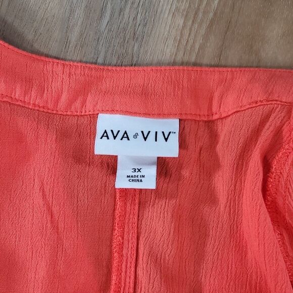 🔹️Ava & Viv Orange Gauzy Vneck Blouse w/Mandarin Collar 3X - Picture 8 of 9